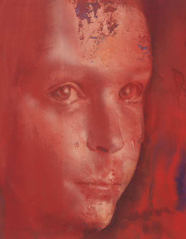 Searching In No Mans Land JVQ Rostro con la frente rasgada 2022 32x25 cm Acrylic and guash on paper glued on wood copy